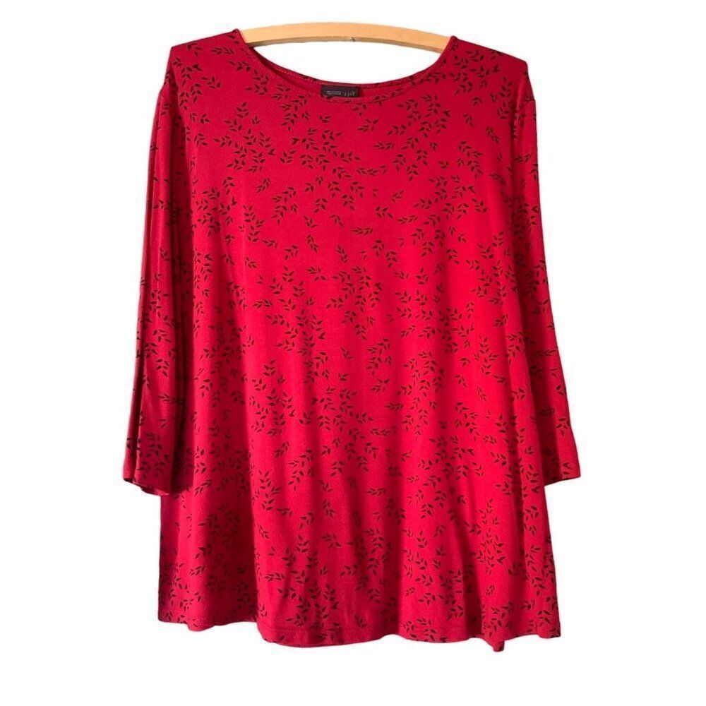 J Jill Women"s Red  Valentine Romantic Tunic Top  Long Sleeves Round Neck XL